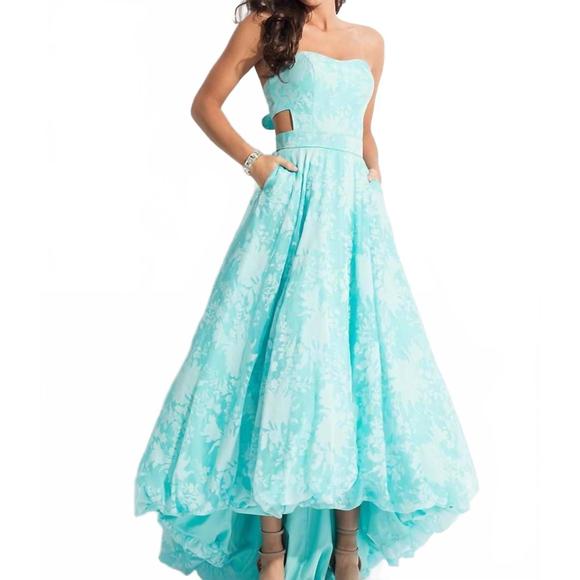 NEW RACHEL ALLAN high low burnout bubble prom gown in aqua